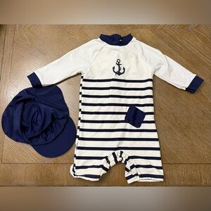 Sailor theme Baby Zipper Swimwear with hat